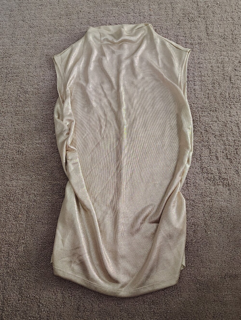 Rebecca Minkoff Shimmery Gold Mock Neck Top With Ruching - Picture 7 of 11